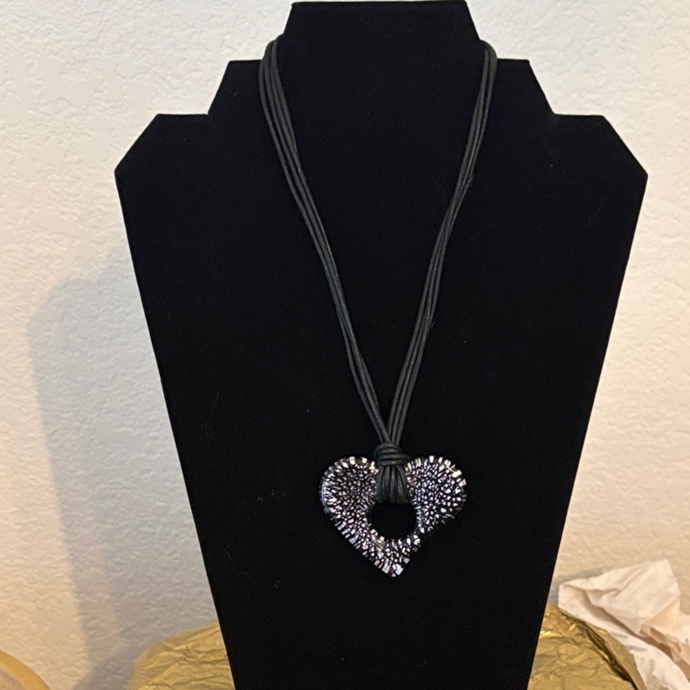 Glass Heart Pendant Necklace with Black